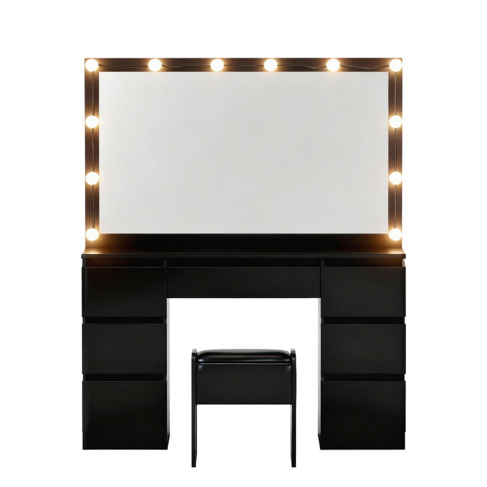 Artiss Dressing Table Vanity Desk Set Stool 12 Led Bulbs Black-Furniture > Bedroom > Dressing Vanity & Dressing Tables-PEROZ Accessories