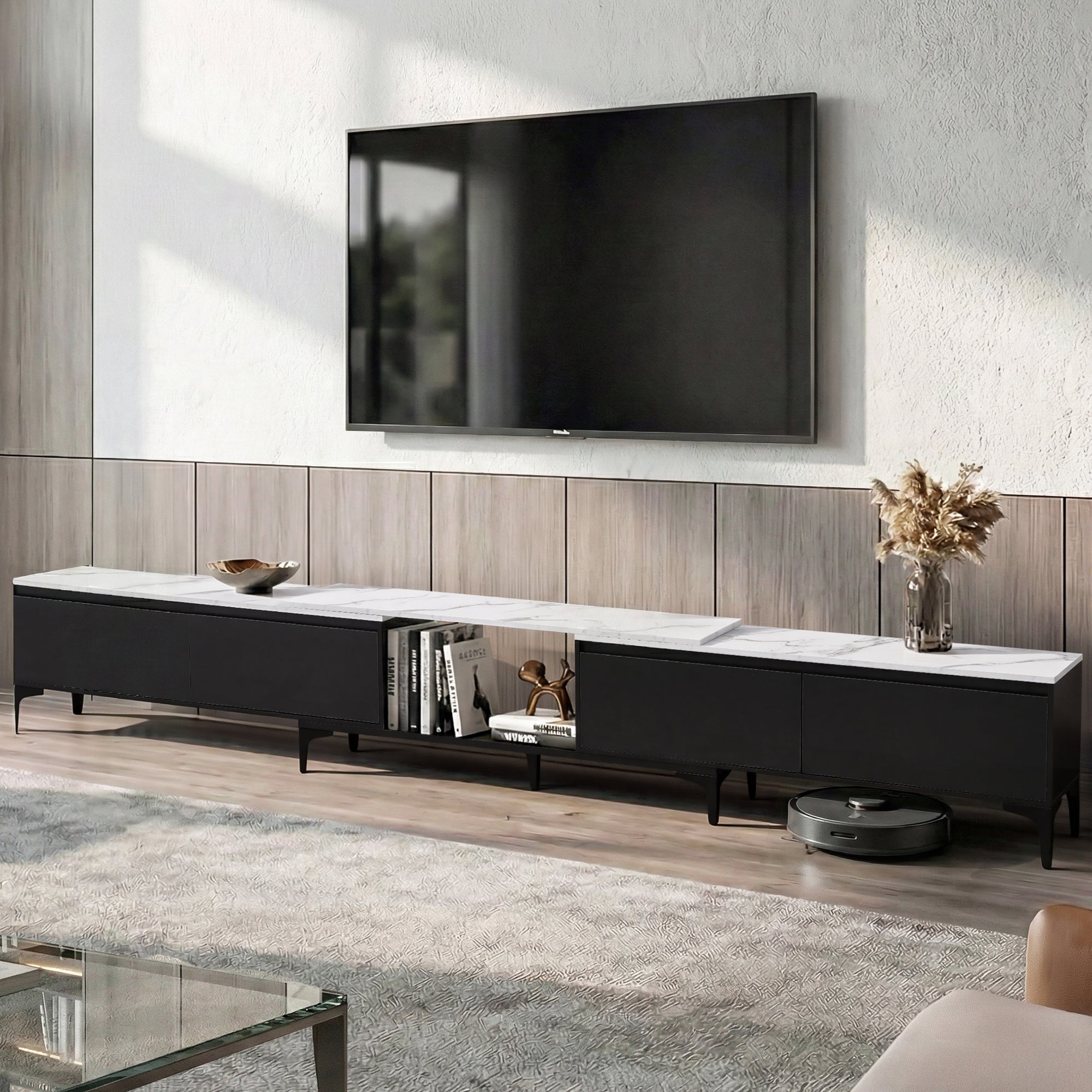 Artiss TV Cabinet Entertainment Unit Stand Extendable Black-Furniture > Living Room > TV Units-PEROZ Accessories