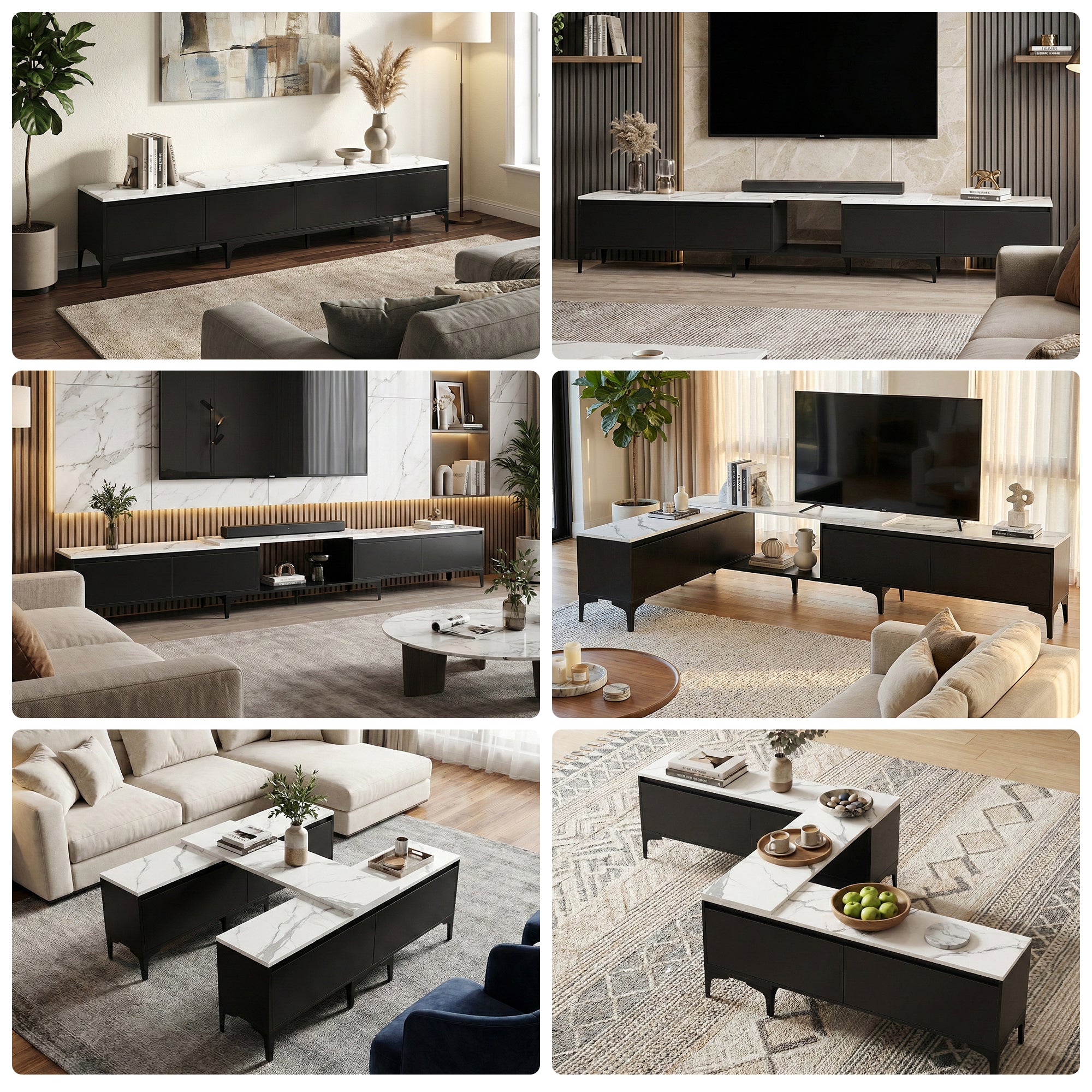 Artiss TV Cabinet Entertainment Unit Stand Extendable Black-Furniture > Living Room > TV Units-PEROZ Accessories