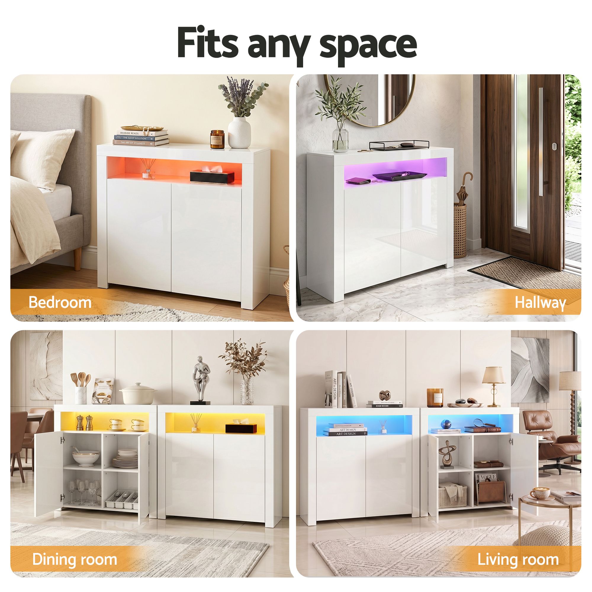 Artiss 2x Buffet Sideboard Cabinet LED Cupboard High-Gloss Storage Pantry ARNO-Furniture > Dining > Buffets & Sideboards-PEROZ Accessories