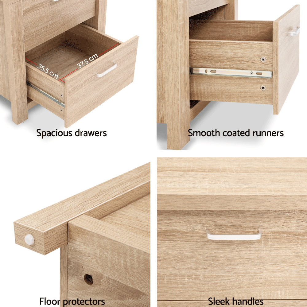 Artiss Bedside Table 2 Drawers - MAXI Pine-Bedside Tables-PEROZ Accessories