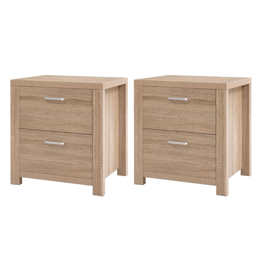 Artiss 2x Bedside Table 2 Drawers - MAXI Pine-Furniture > Bedroom > Bedside Tables-PEROZ Accessories