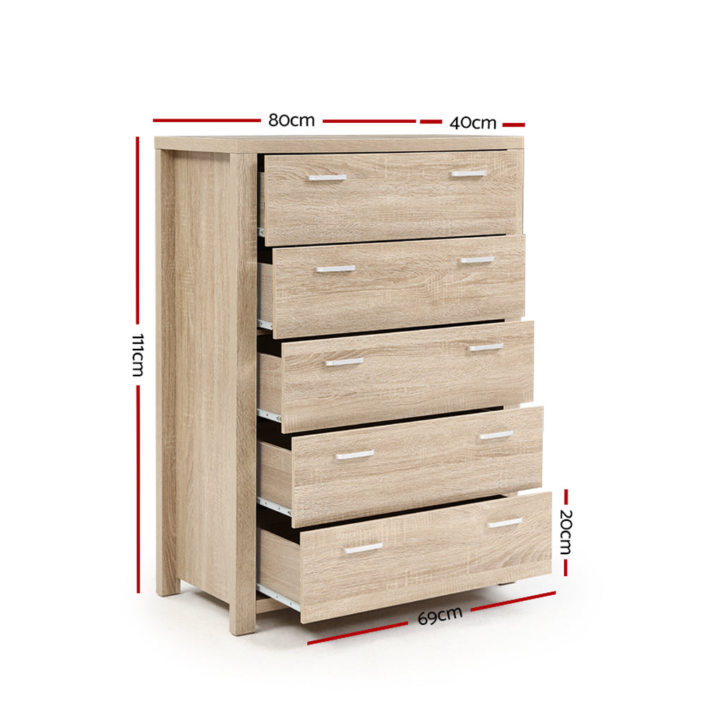 Artiss 5 Chest of Drawers - MAXI Pine-Furniture > Bedroom-PEROZ Accessories
