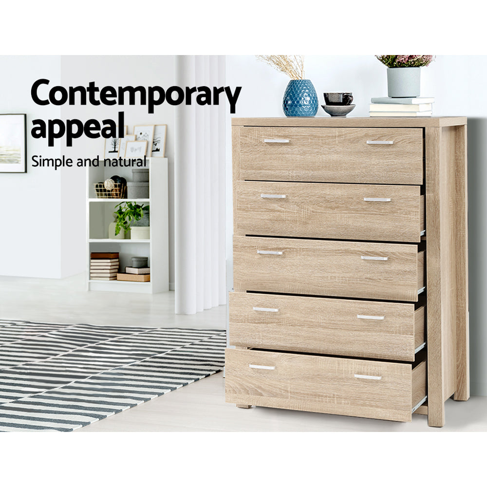 Artiss 5 Chest of Drawers - MAXI Pine-Furniture > Bedroom-PEROZ Accessories