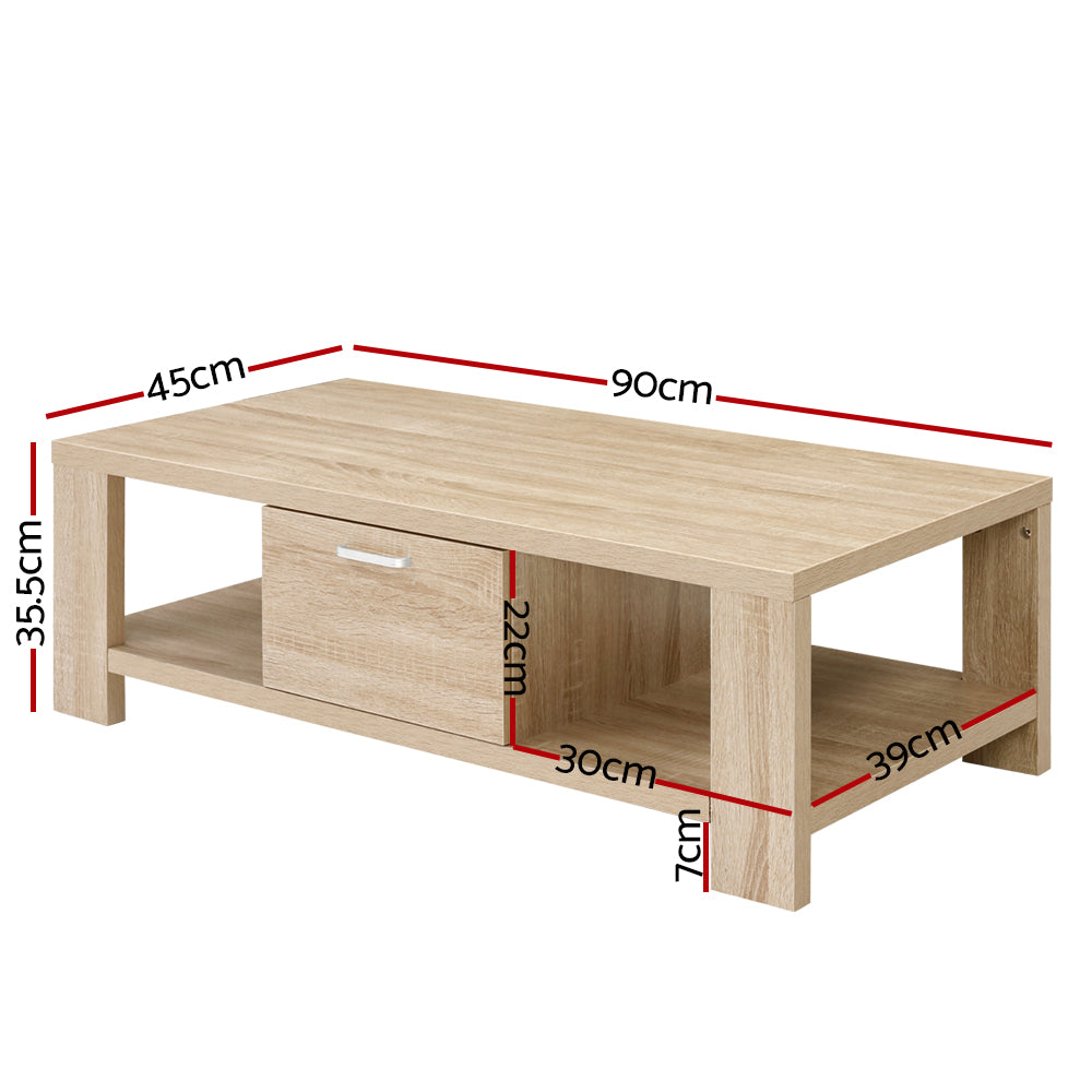 Artiss Coffee Table 1 Drawer Oak Maxi-Furniture > Living Room-PEROZ Accessories