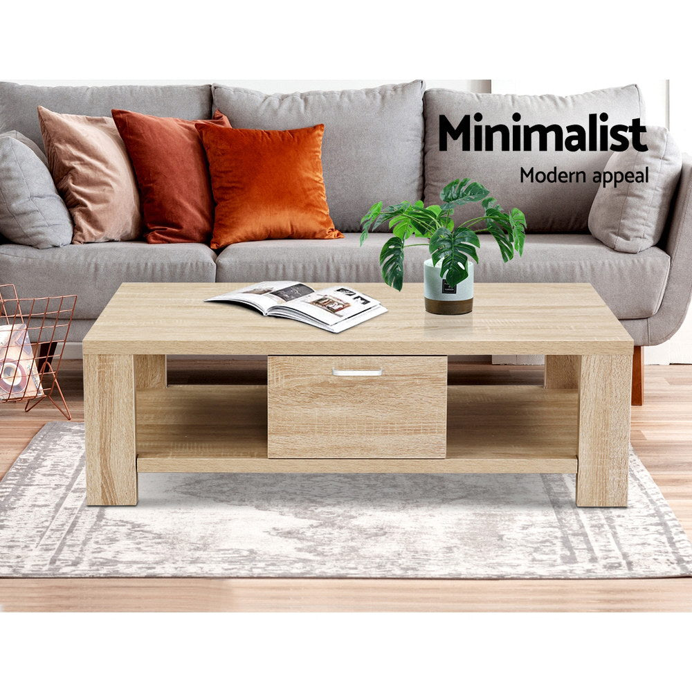 Artiss Coffee Table 1 Drawer Oak Maxi-Furniture > Living Room-PEROZ Accessories