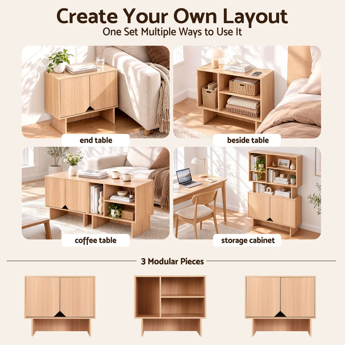 Artiss Modular TV Unit Storage Cabinet Adjustable Shelf Robot-Vac Friendly Pine-Furniture > Living Room > TV Units-PEROZ Accessories