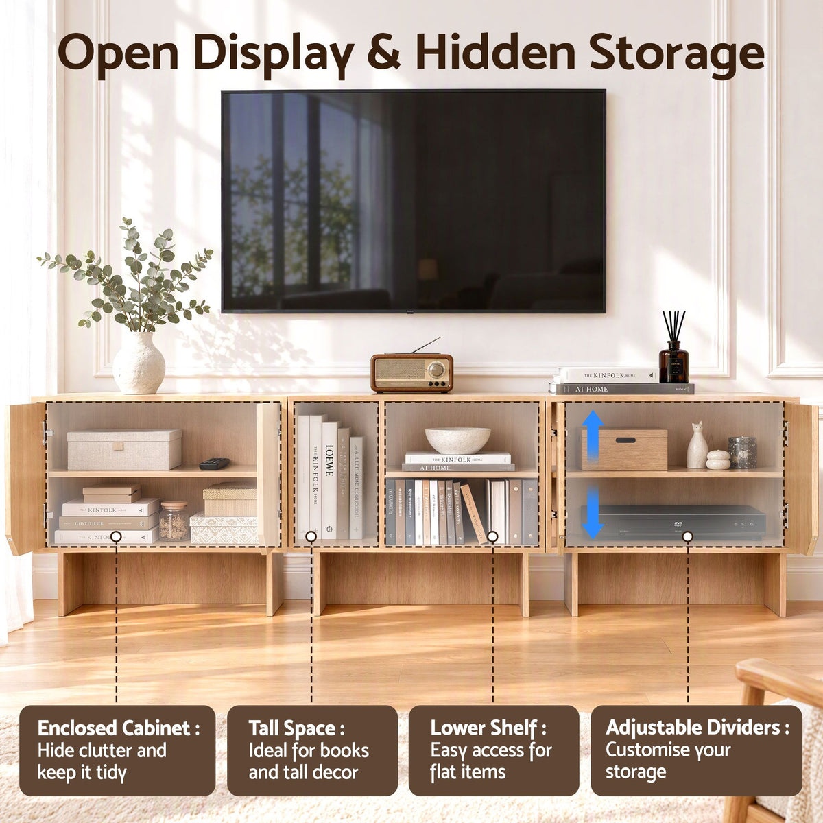 Artiss Modular TV Unit Storage Cabinet Adjustable Shelf Robot-Vac Friendly Pine-Furniture > Living Room > TV Units-PEROZ Accessories