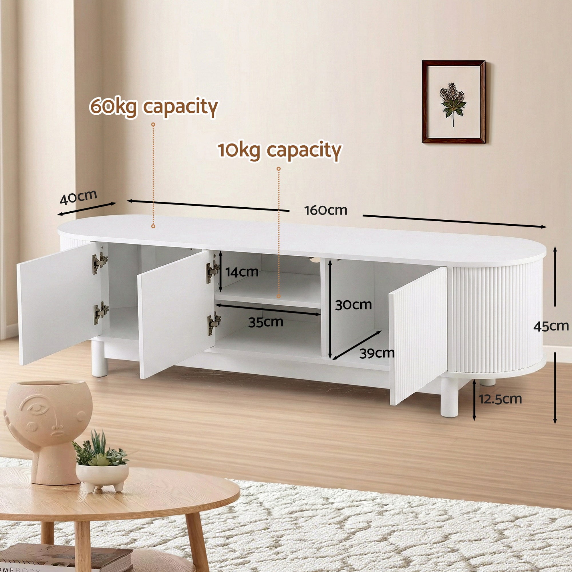 Artiss TV Unit Entertainment Unit Storage Cabinet 160cm White-Furniture > Living Room > TV Units-PEROZ Accessories