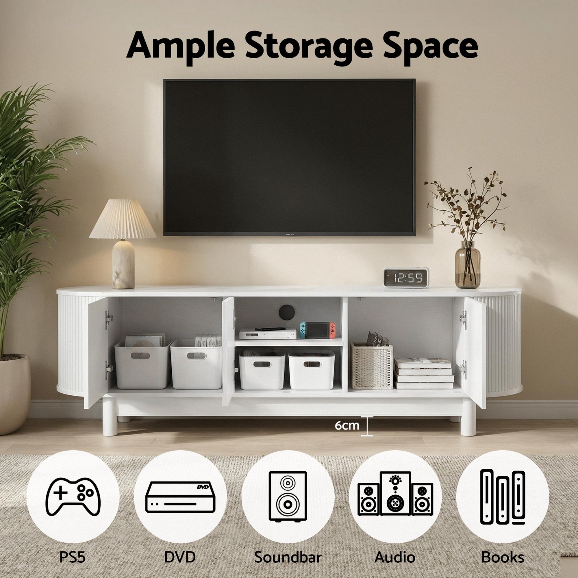 Artiss TV Unit Entertainment Unit Storage Cabinet 160cm White-Furniture > Living Room > TV Units-PEROZ Accessories