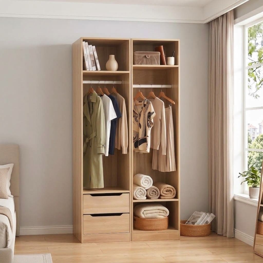 Artiss 2X Wardrobe Clothes Closet Storage Organiser Shelf Drawers Pine