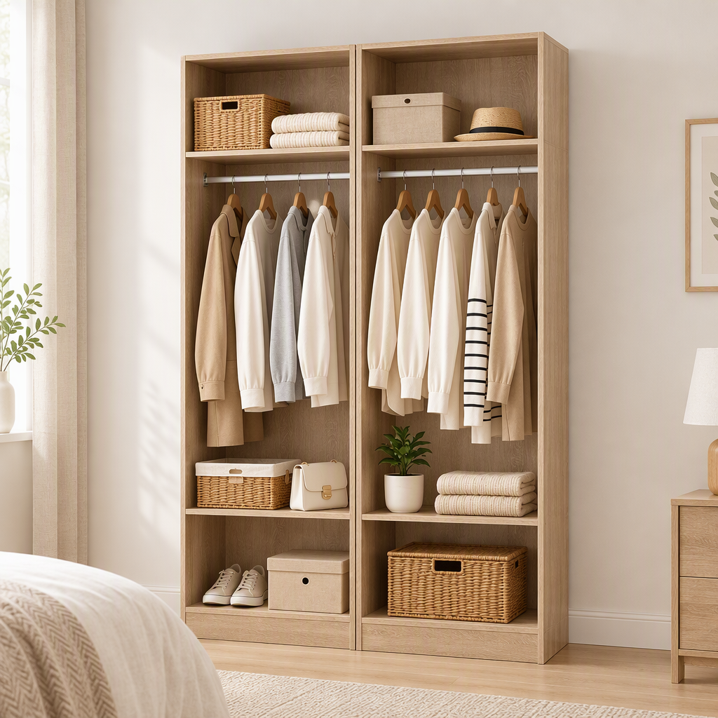 Artiss 2X Wardrobe Clothes Closet Storage Organiser Shelf Pine-Home & Garden > Storage > Clothing & Wardrobe Storage-PEROZ Accessories