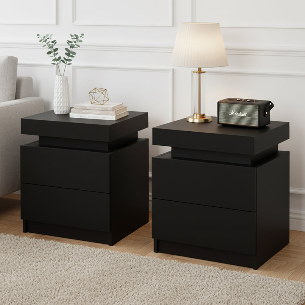 Artiss 2X Bedside Table 2 Drawers Lift-up Storage Black-Furniture > Bedroom > Bedside Tables-PEROZ Accessories