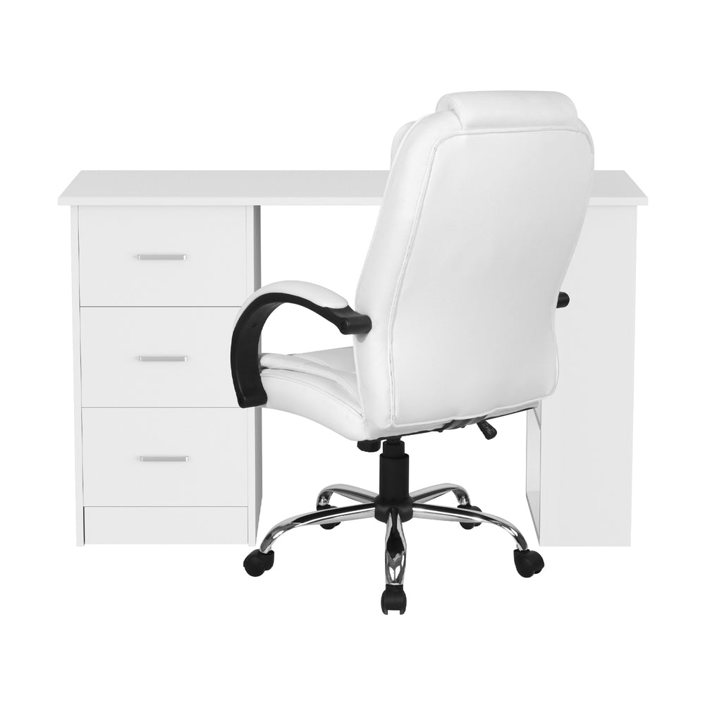 Artiss Computer Desk 120cm Executive Office Chair Set PU Leather High Back White-Furniture > Office > Desks-PEROZ Accessories