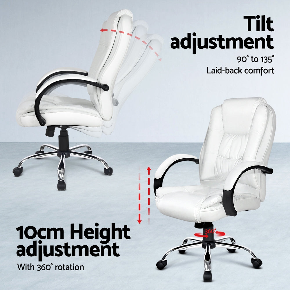 Artiss Computer Desk 120cm Executive Office Chair Set PU Leather High Back White-Furniture > Office > Desks-PEROZ Accessories