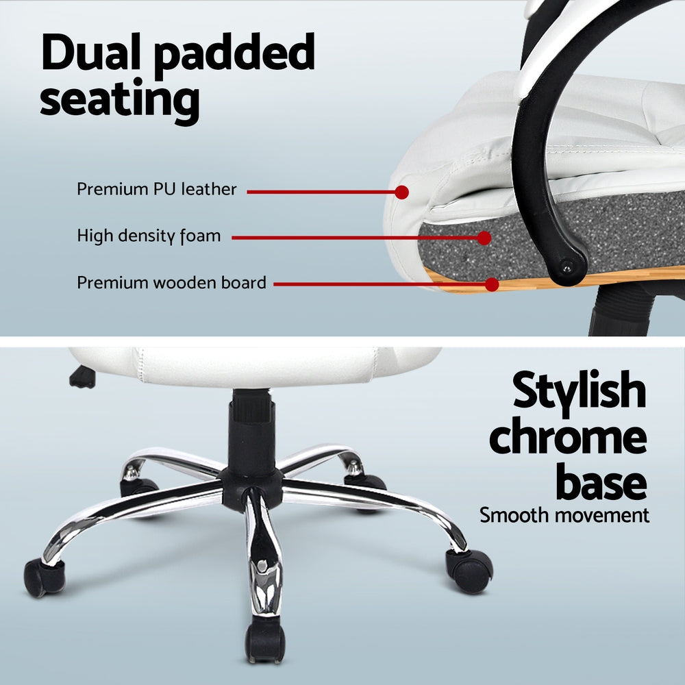 Artiss Computer Desk 120cm Executive Office Chair Set PU Leather High Back White-Furniture > Office > Desks-PEROZ Accessories