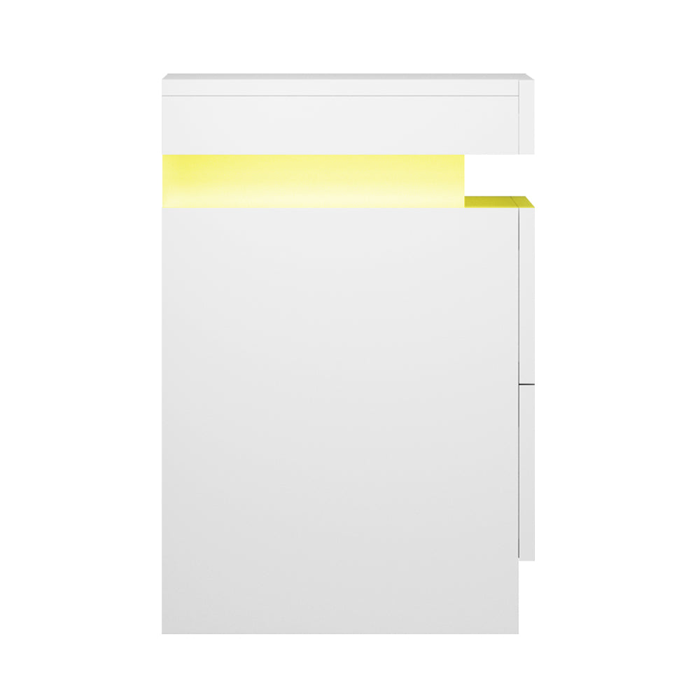 Artiss Bedside Table LED 2 Drawers Lift-up Storage - COLEY White-Bedside Tables-PEROZ Accessories