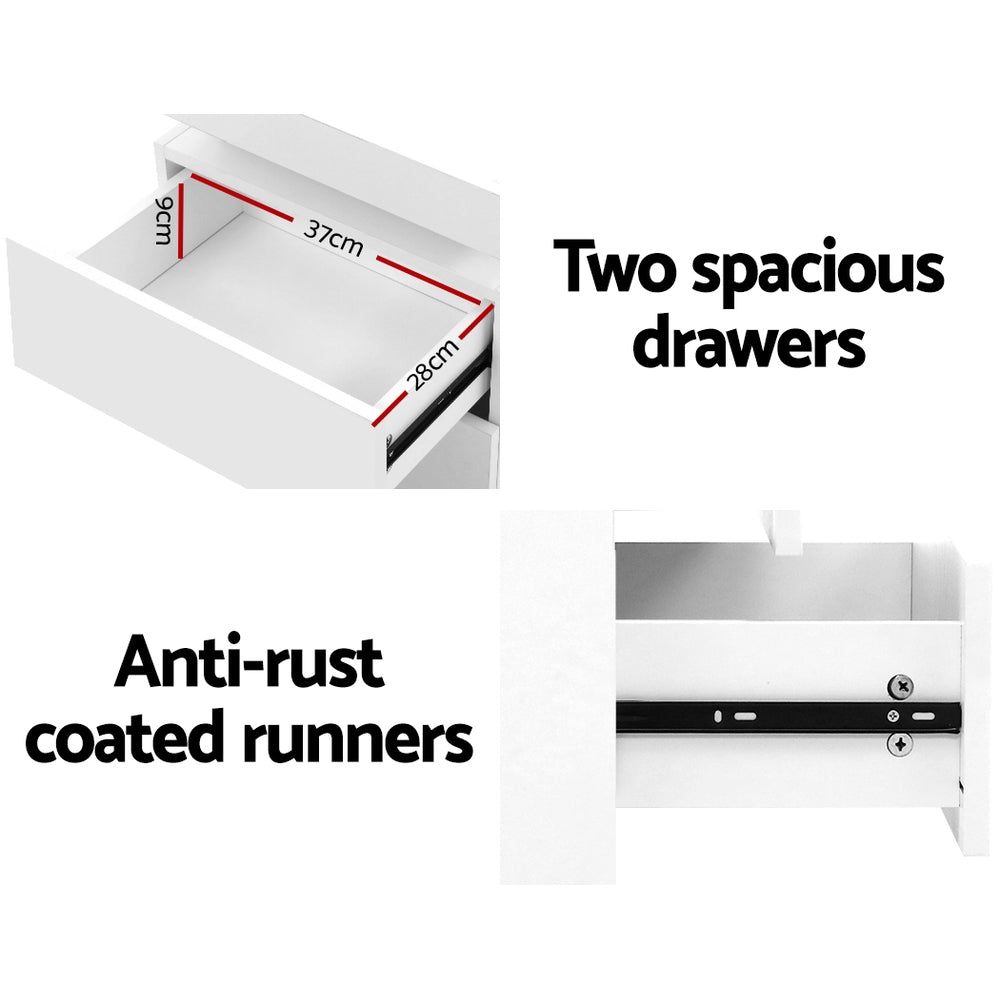 Artiss Bedside Table LED 2 Drawers Lift-up Storage - COLEY White-Bedside Tables-PEROZ Accessories