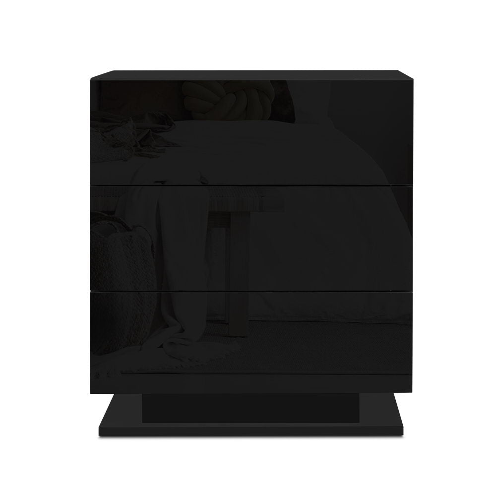 Artiss Bedside Table LED 3 Drawers - MORI Black-Bedside Tables-PEROZ Accessories