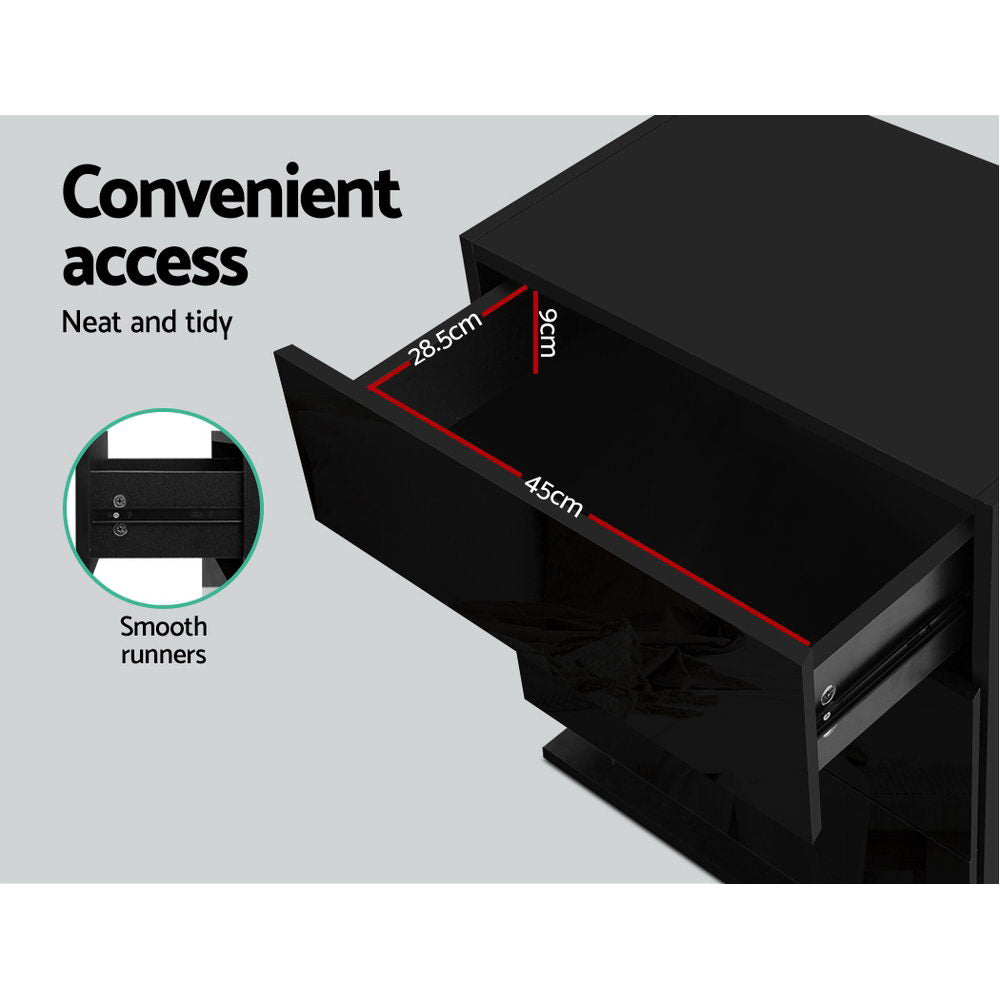 Artiss Bedside Table LED 3 Drawers - MORI Black-Bedside Tables-PEROZ Accessories