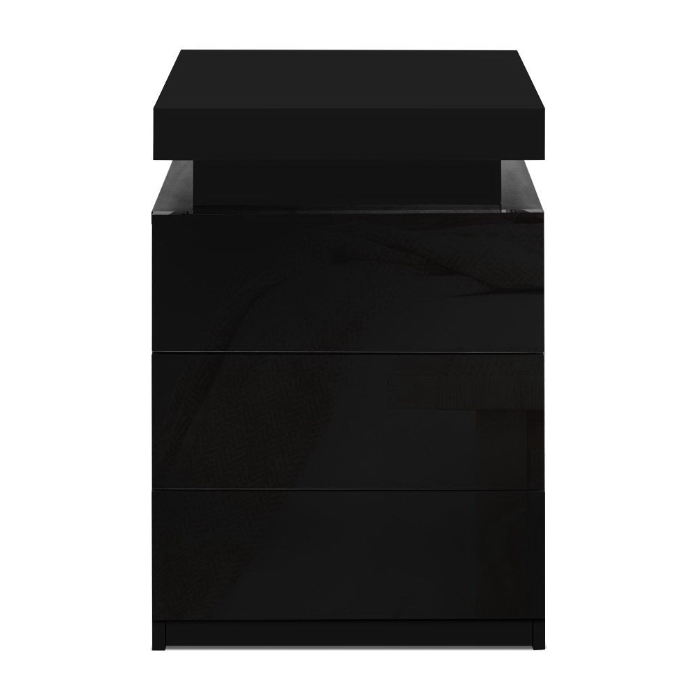 Artiss 2X Bedside Table LED 3 Drawers - COLEY Black-Furniture > Bedroom > Bedside Tables-PEROZ Accessories