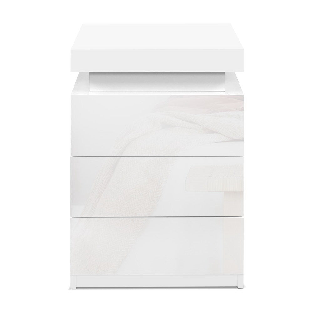 Artiss Bedside Table LED 3 Drawers - COLEY White-Bedside Tables-PEROZ Accessories