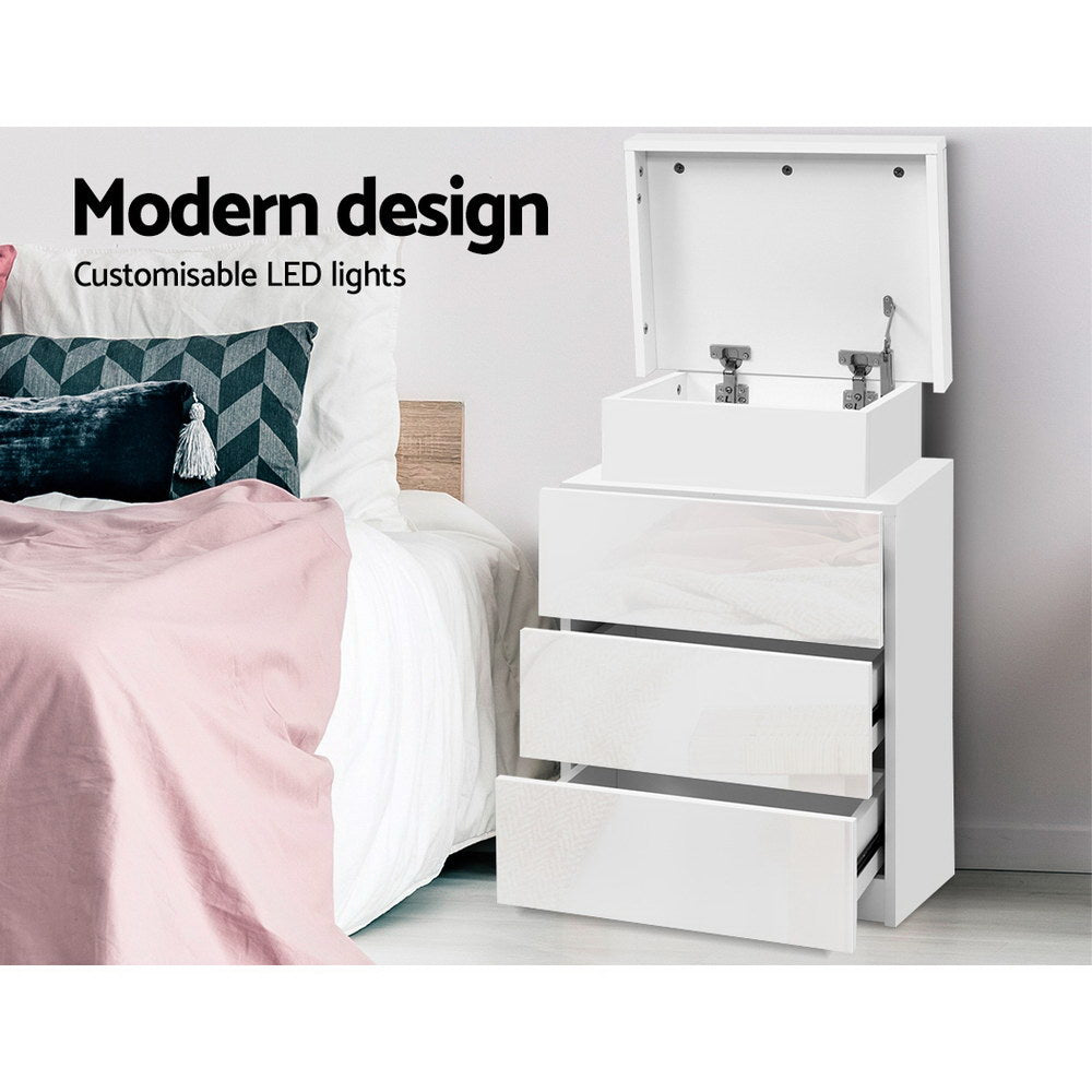 Artiss Bedside Table LED 3 Drawers - COLEY White-Bedside Tables-PEROZ Accessories