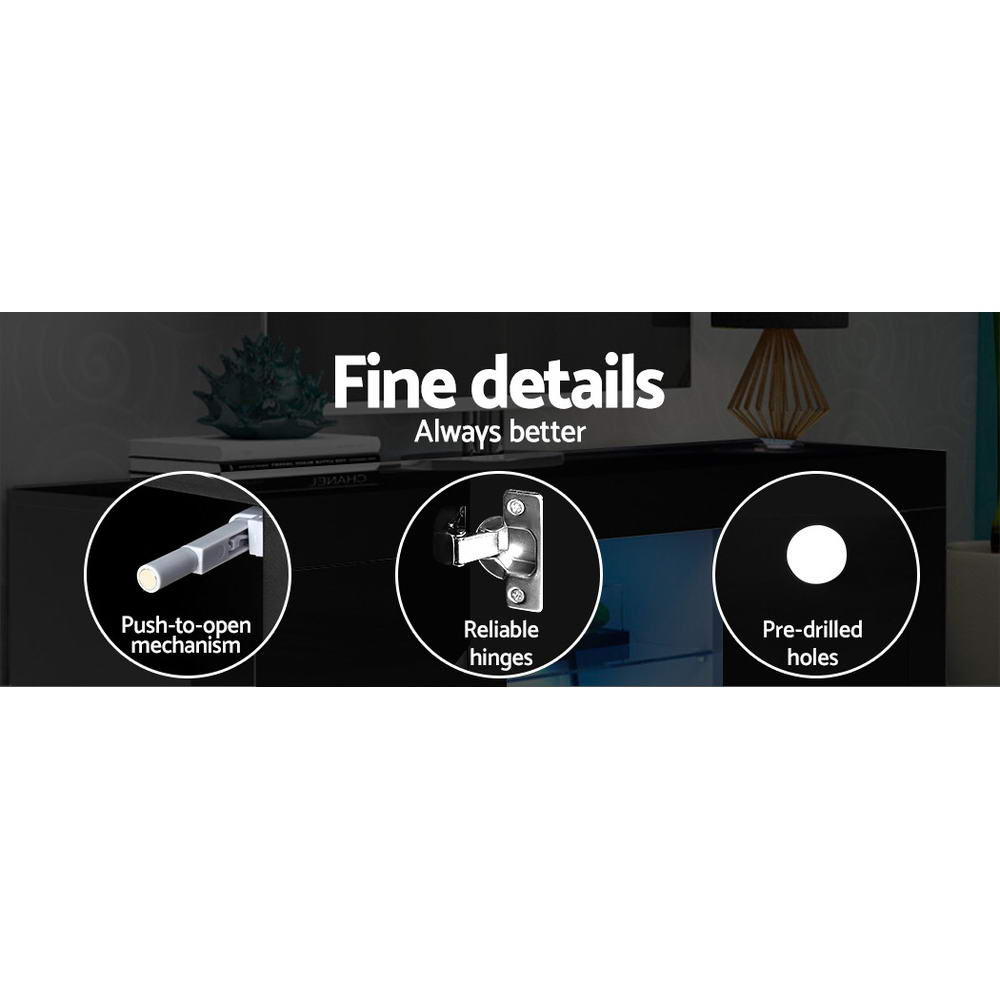 Artiss Entertainment Unit TV Cabinet LED 160cm Black Bobi-Entertainment Units-PEROZ Accessories