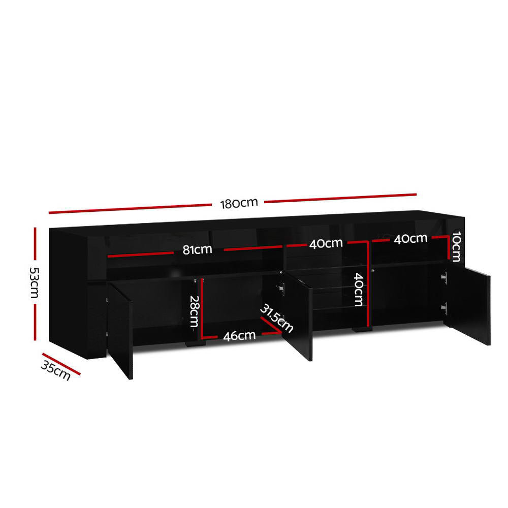 Artiss Entertainment Unit TV Cabinet LED 180cm Black Bobi-Entertainment Units-PEROZ Accessories