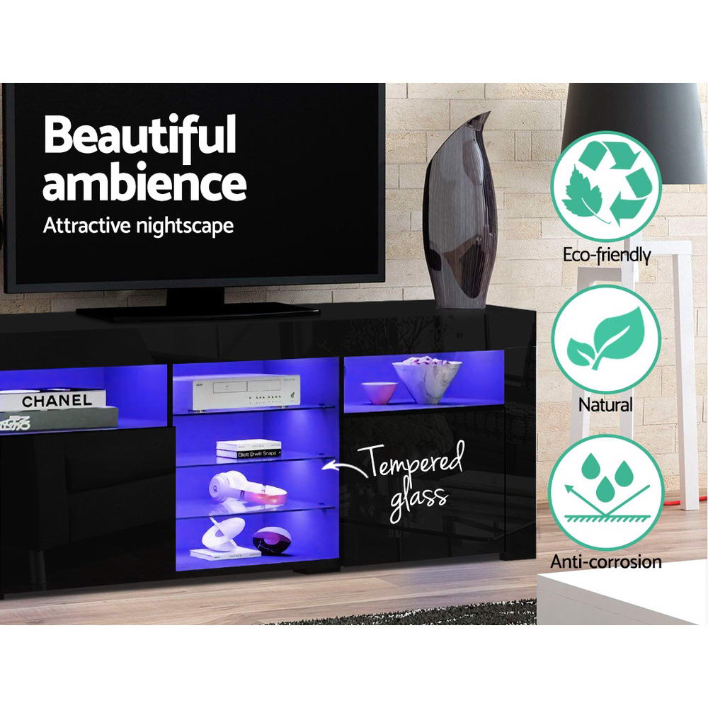 Artiss Entertainment Unit TV Cabinet LED 180cm Black Bobi-Entertainment Units-PEROZ Accessories