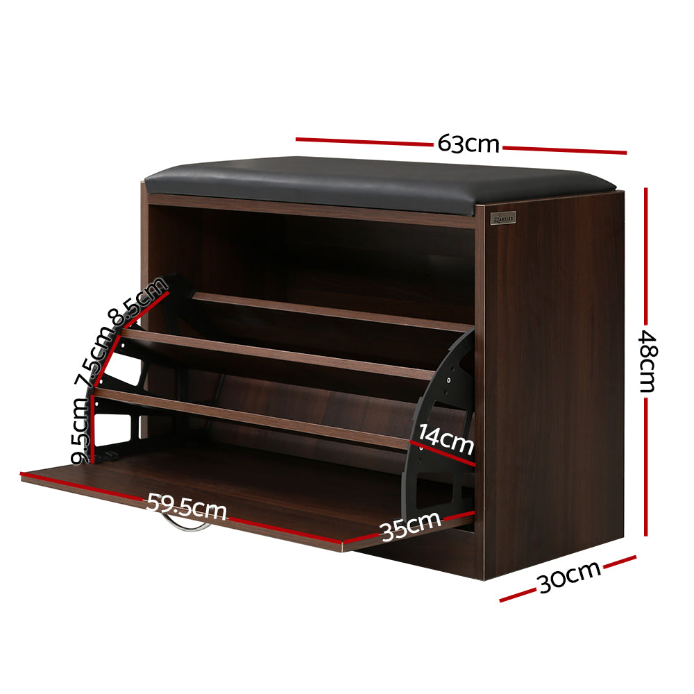 Artiss Shoe Bench Shoe Cabinet 15 Pairs Walnut Kyla-Furniture > Living Room-PEROZ Accessories