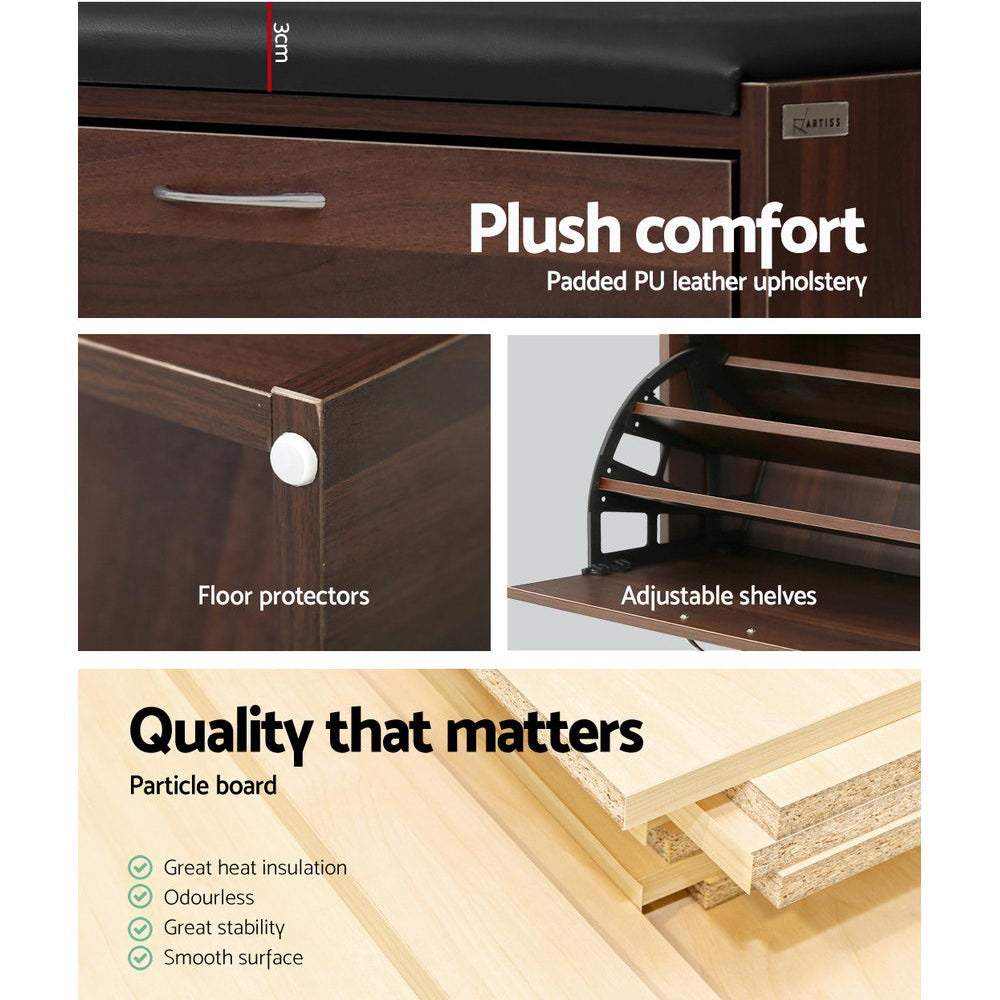 Artiss Shoe Bench Shoe Cabinet 15 Pairs Walnut Kyla-Furniture > Living Room-PEROZ Accessories