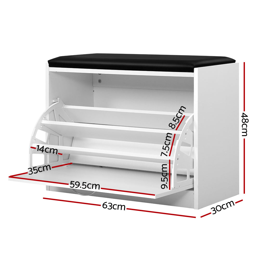 Artiss Shoe Cabinet Bench Shoes Storage Rack Organiser Drawer White 15 Pairs-Furniture > Living Room-PEROZ Accessories