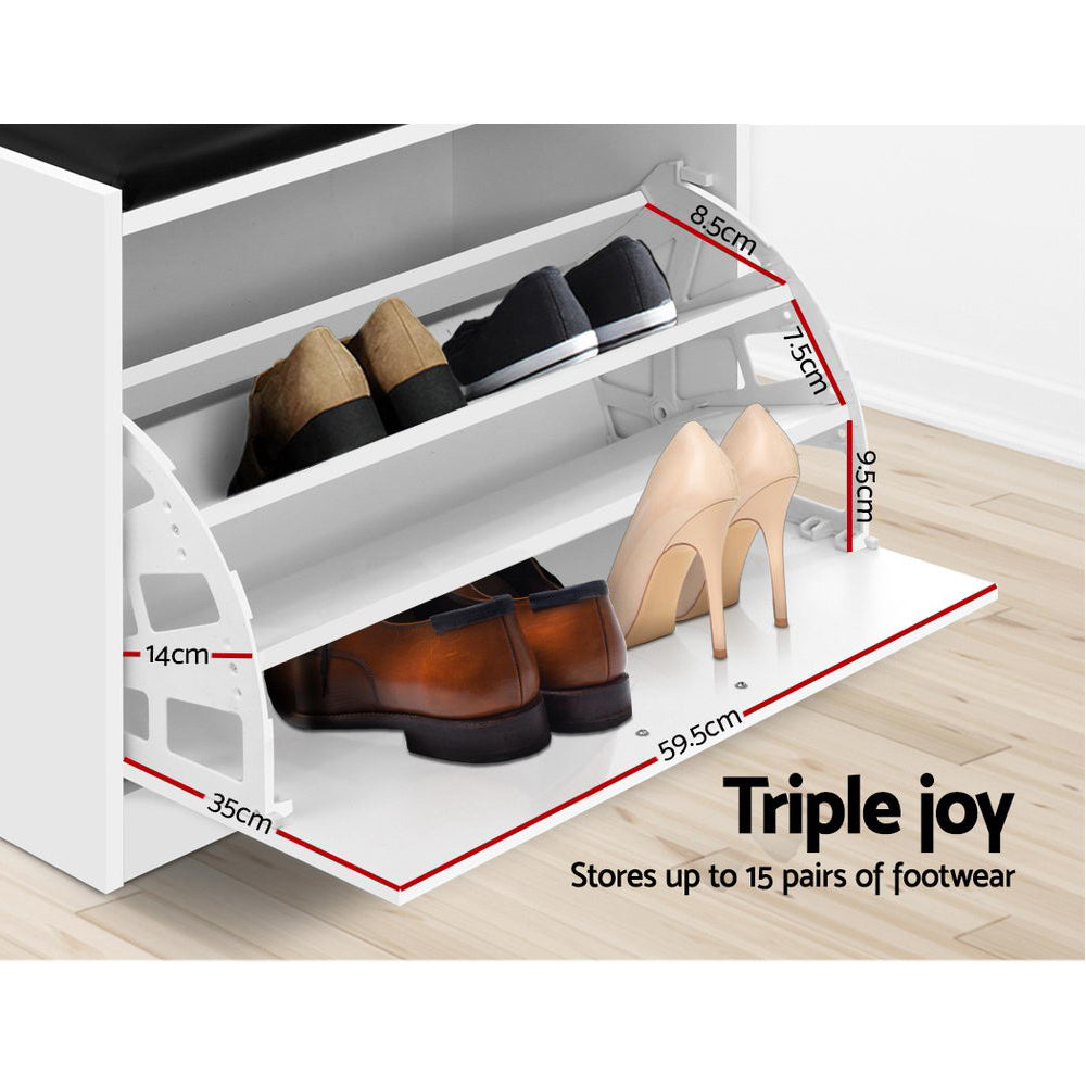 Artiss Shoe Cabinet Bench Shoes Storage Rack Organiser Drawer White 15 Pairs-Furniture > Living Room-PEROZ Accessories