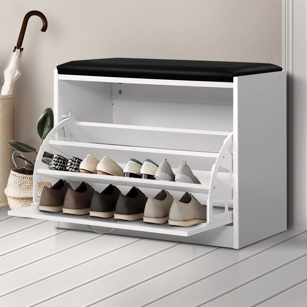 Artiss Shoe Cabinet Bench Shoes Storage Rack Organiser Drawer White 15 Pairs-Furniture > Living Room-PEROZ Accessories