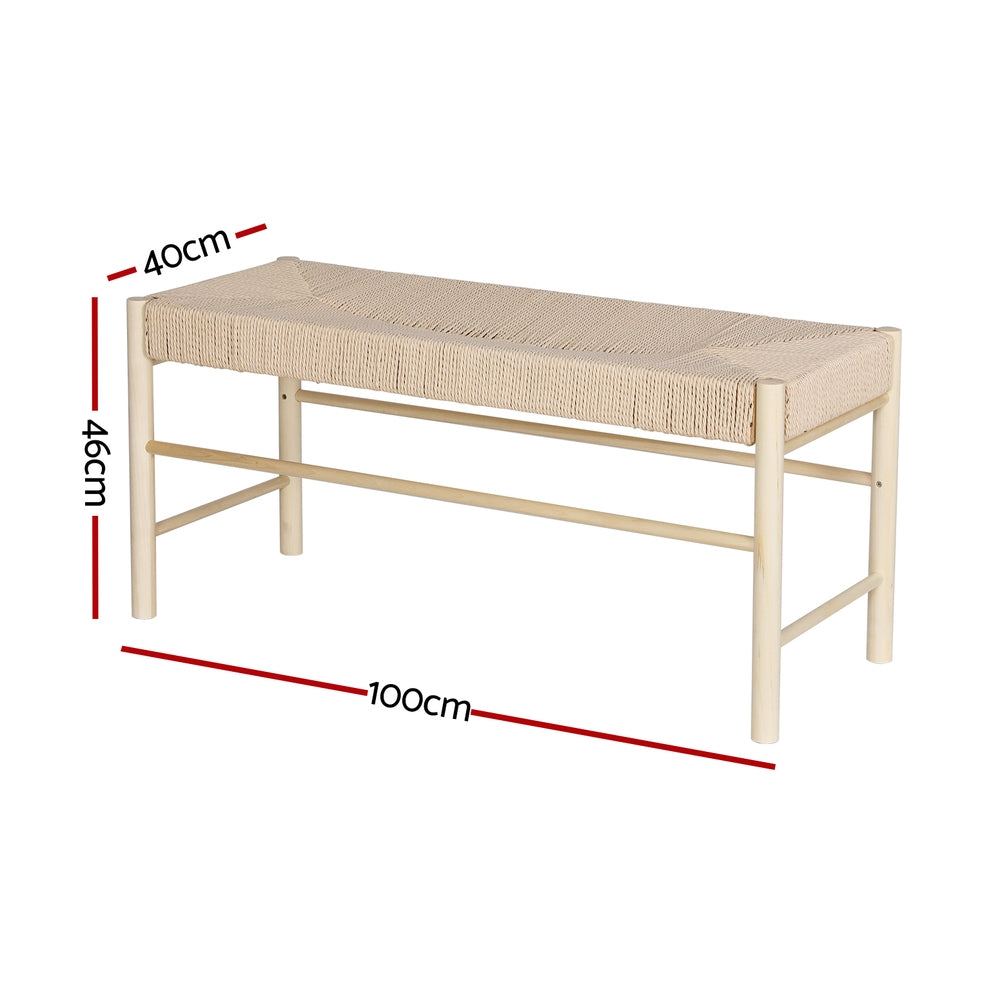 Artiss Dining Bench Paper Rope Seat Wooden Chair 100cm-Furniture > Dining-PEROZ Accessories