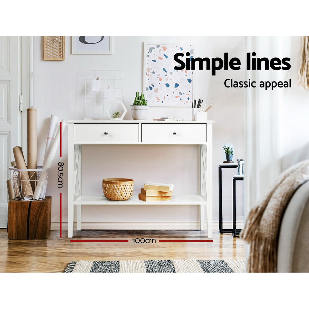 Artiss Console Table 2 Drawers 100CM White Chole-Console Tables-PEROZ Accessories