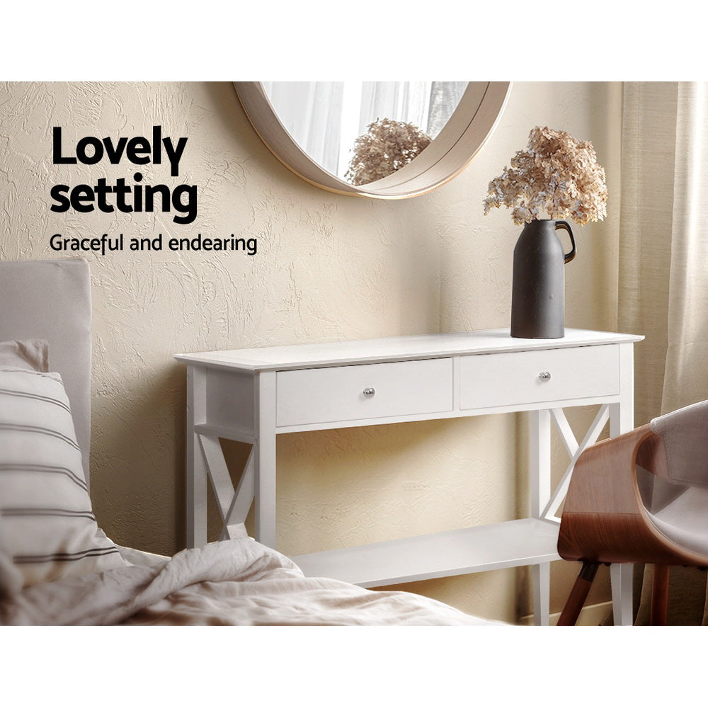 Artiss Console Table 2 Drawers 100CM White Chole-Console Tables-PEROZ Accessories