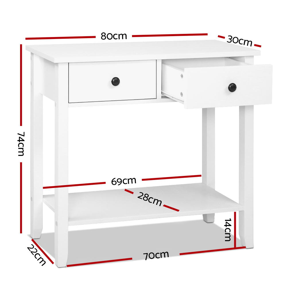 Artiss Console Table 2 Drawers 80CM White Chole-Console Tables-PEROZ Accessories