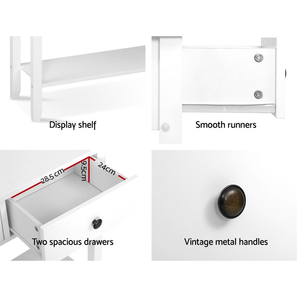 Artiss Console Table 2 Drawers 80CM White Chole-Console Tables-PEROZ Accessories