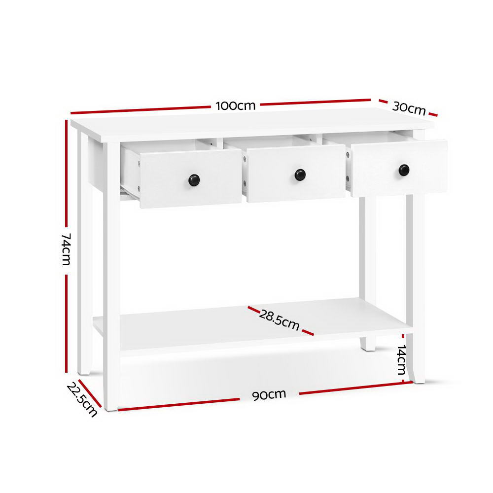 Artiss Console Table 3 Drawers 100CM White Chole-Console Tables-PEROZ Accessories