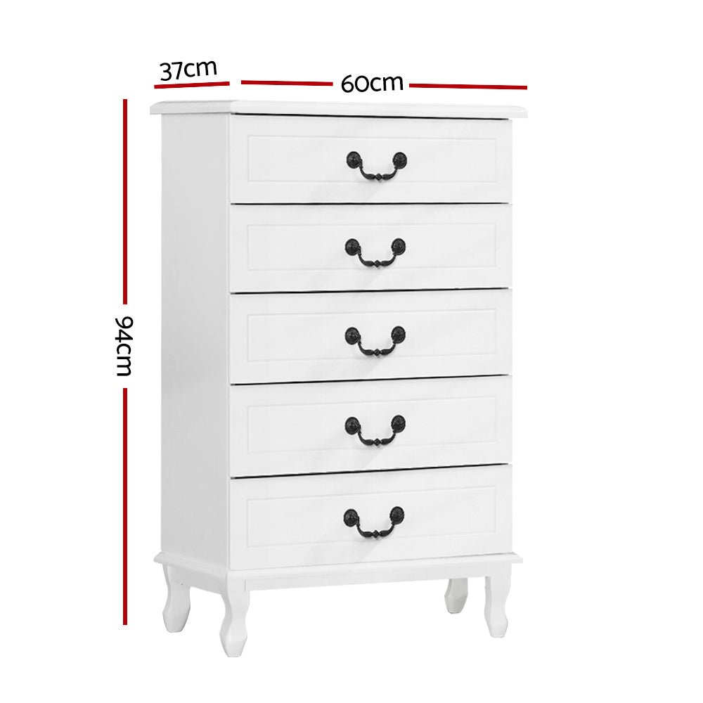 Artiss 5 Chest of Drawers - KUBI White-Furniture > Bedroom-PEROZ Accessories