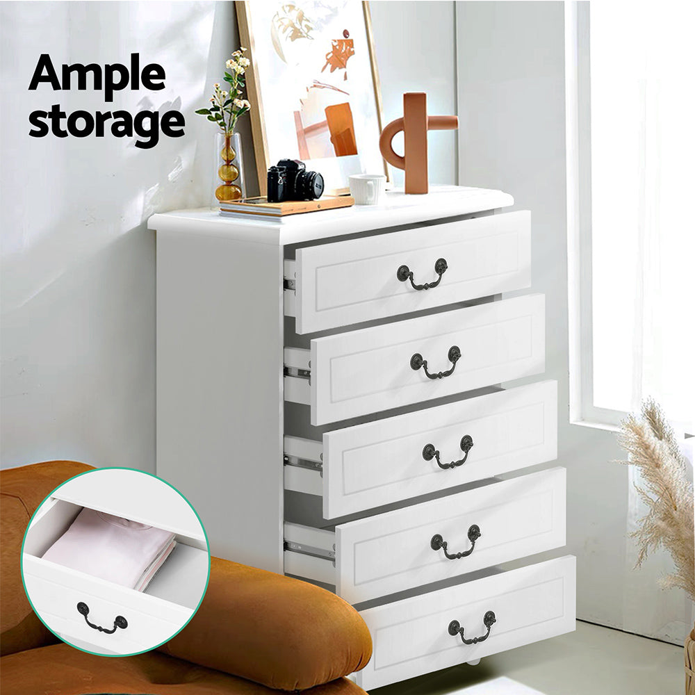 Artiss 5 Chest of Drawers - KUBI White-Furniture > Bedroom-PEROZ Accessories