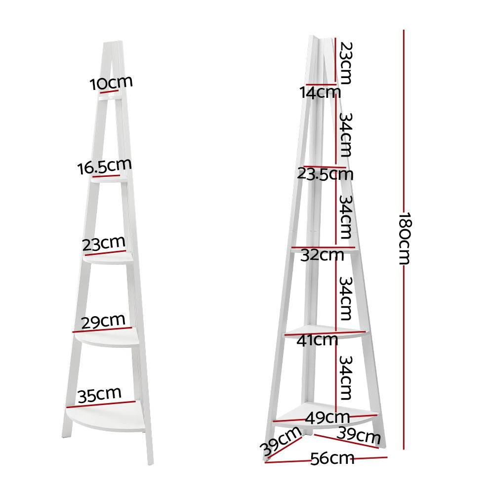 Artiss Bookshelf Corner Shelf 5 Tiers - CANE White-Furniture > Living Room-PEROZ Accessories