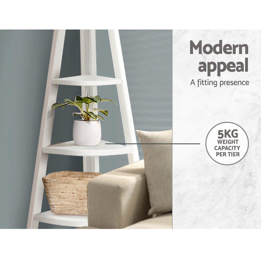 Artiss Bookshelf Corner Shelf 5 Tiers - CANE White-Furniture > Living Room-PEROZ Accessories