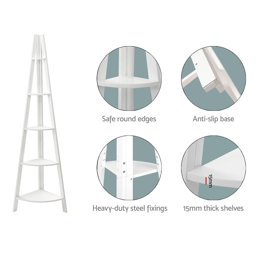 Artiss Bookshelf Corner Shelf 5 Tiers - CANE White-Furniture > Living Room-PEROZ Accessories