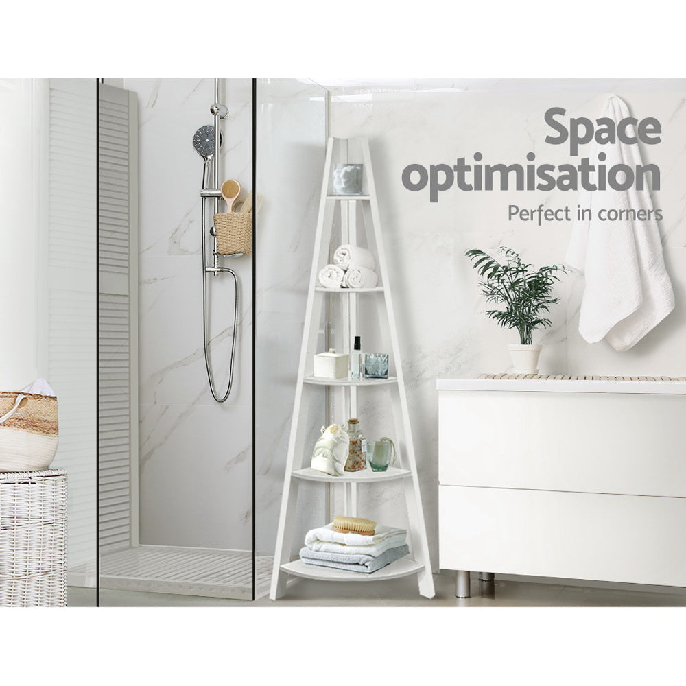 Artiss Bookshelf Corner Shelf 5 Tiers - CANE White-Furniture > Living Room-PEROZ Accessories