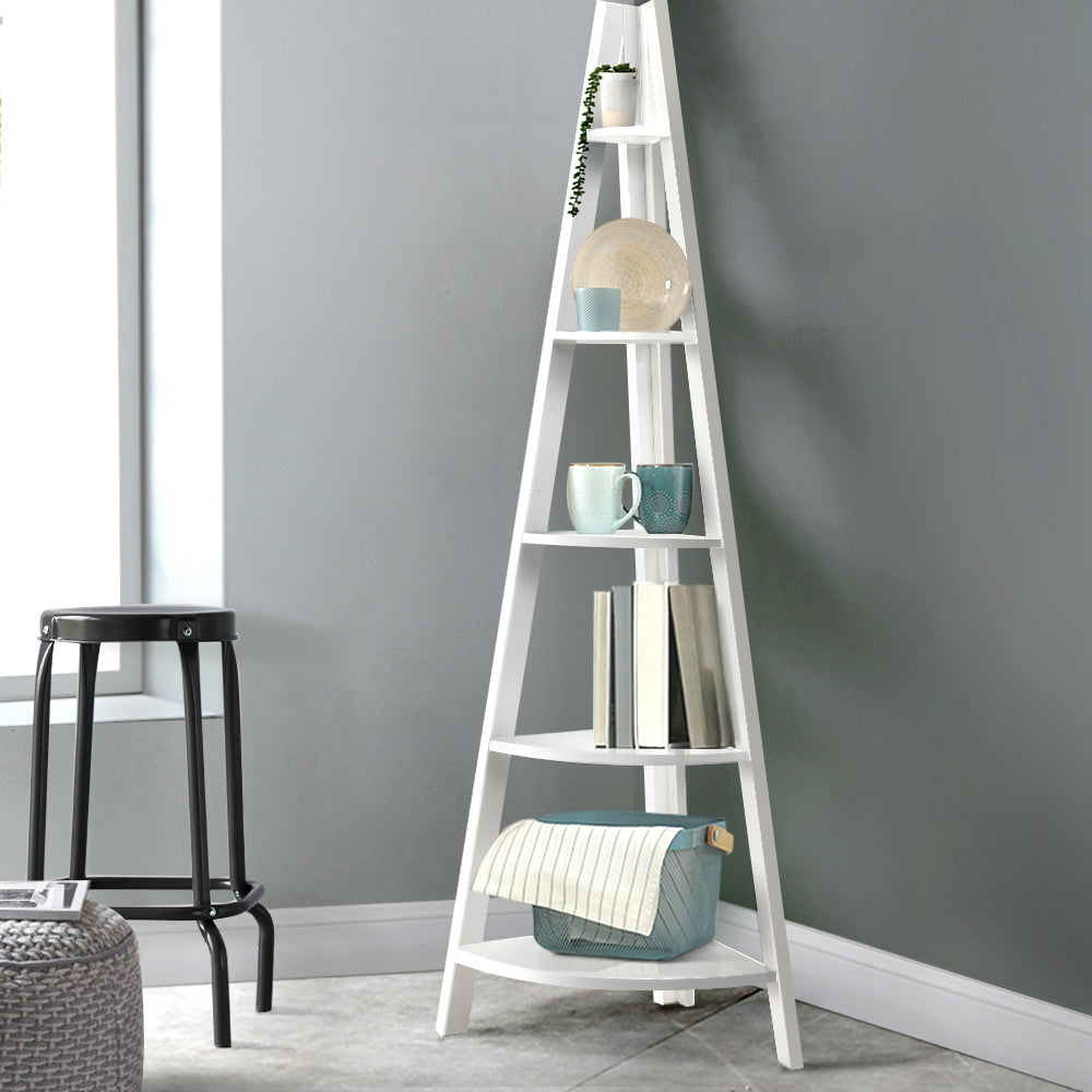 Artiss Bookshelf Corner Shelf 5 Tiers - CANE White-Furniture > Living Room-PEROZ Accessories