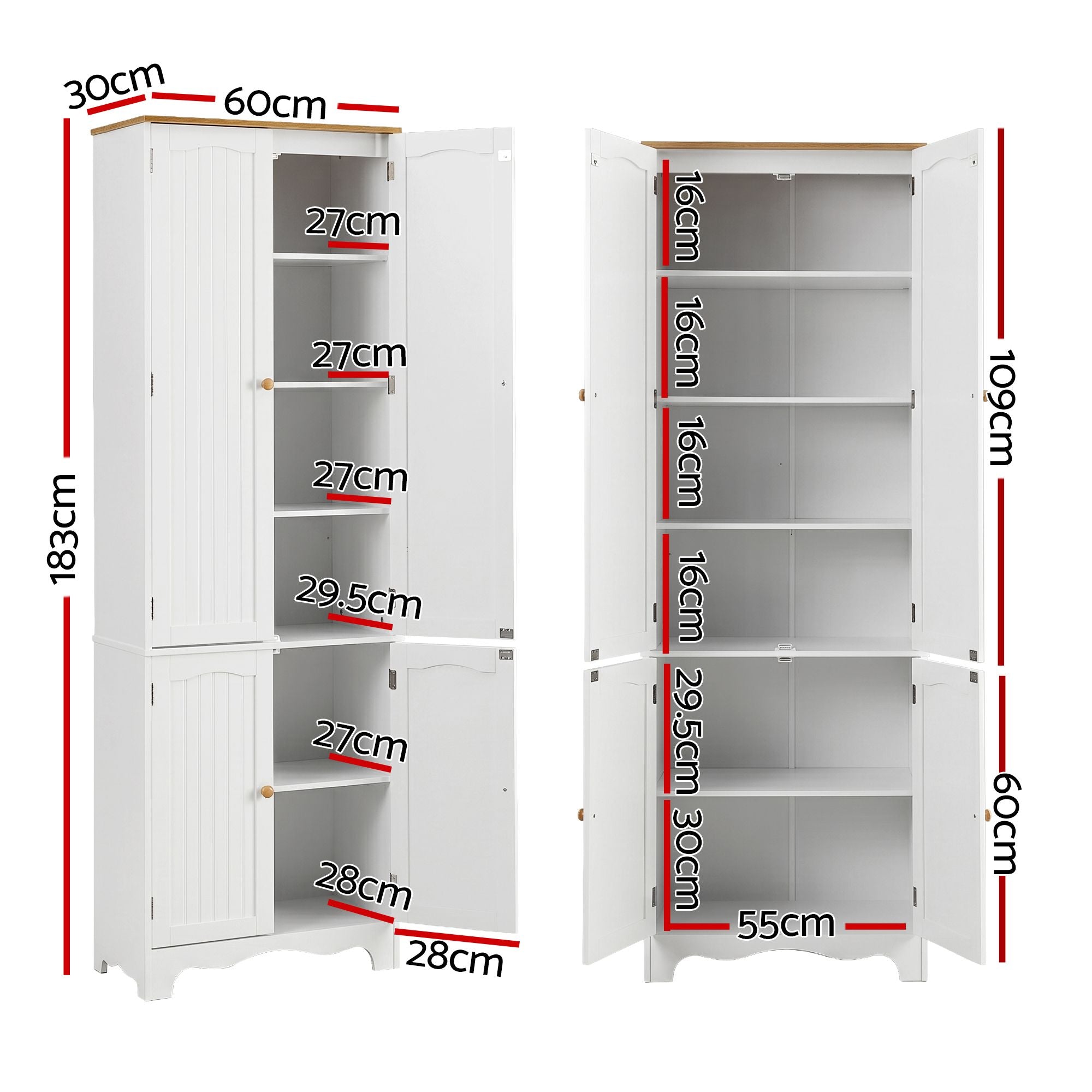Artiss 2x Buffet Sideboard Pantry Cabinet Cupboard 6-Tiers Storage Shelves BERNE-Furniture > Dining > Buffets & Sideboards-PEROZ Accessories