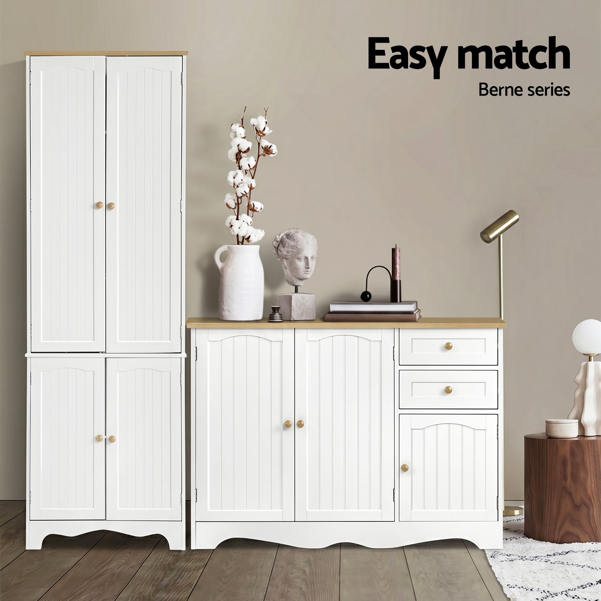 Artiss 2x Buffet Sideboard Pantry Cabinet Cupboard 6-Tiers Storage Shelves BERNE-Furniture > Dining > Buffets & Sideboards-PEROZ Accessories